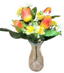 Artificial Tulips & Narcissus Bouquet x12 33cm Orange, Yellow