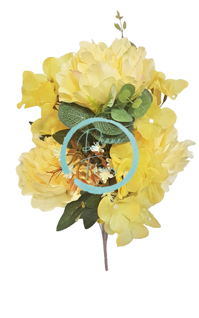 Peónia & Hortenzia kytica 48cm žltá umelá
