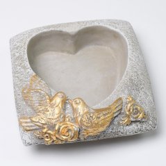 Dekorativer Blumentopf aus Steingut Herz mit einer Taube 16,5cm x 16,5cm x 6,5cm