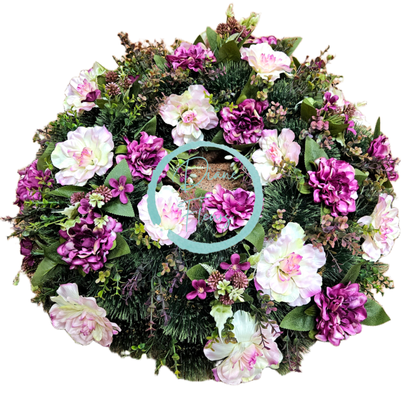 Погребален вец от борови далии и аксесоари 65 см AS1053