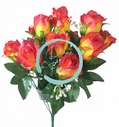 Růže kytice červená a žlutá "12" 45cm umělá