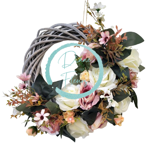 Prútený veniec ruže a doplnky Ø 35cm