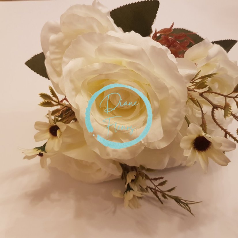 Růže kytice bílá "9" 48cm umělá