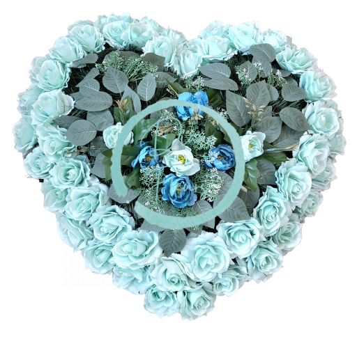 Krásný smuteční věnec srdce s umělými růžemi, pivoňkami a doplňky 65cm x 65cm