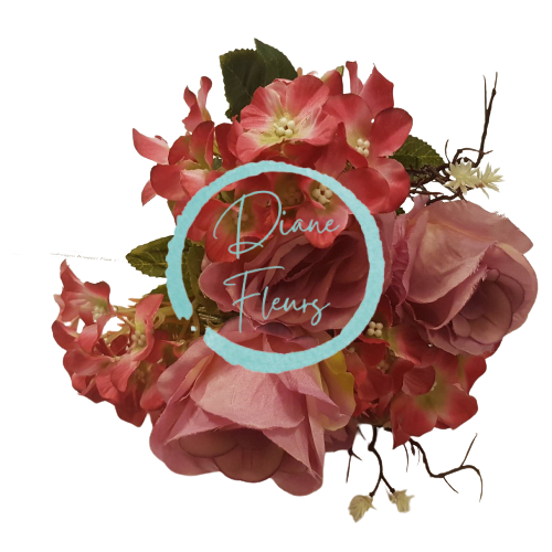 Mazzo di rose e ortensie rosa artificiali da 44 cm