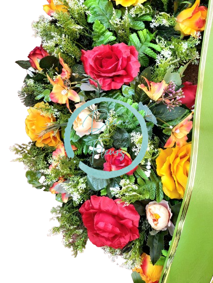 Lussuosa corona di pino artificiale Rose, peonie, orchidee e accessori esclusivi 90 cm AS784