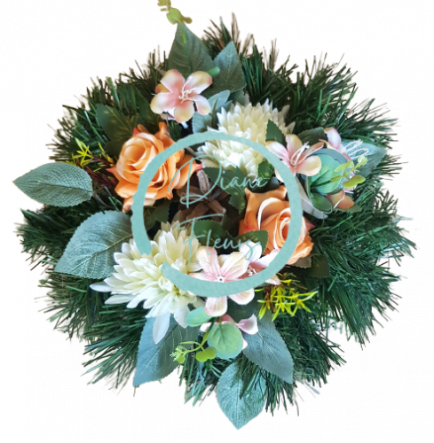 Aranjament crizanteme artificiale și trandafiri şi accesorii Ø 28m x 16cm