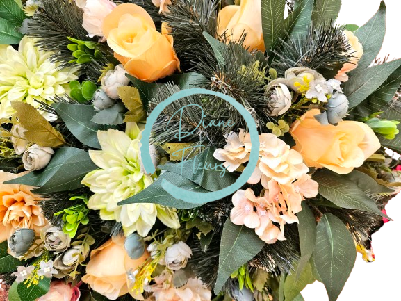 Luxurious artificial wreath Exclusive decorated with Camellias, Roses, Hydrangeas and accessories 70cm