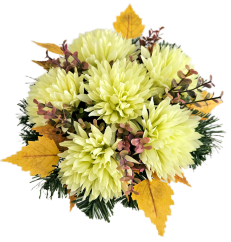 Aranjament funerar cu crizanteme artificiale și accesorii 28cm x 18cm AS1084
