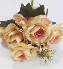 Ruže kytice ružová & peach "9" 48cm umelá