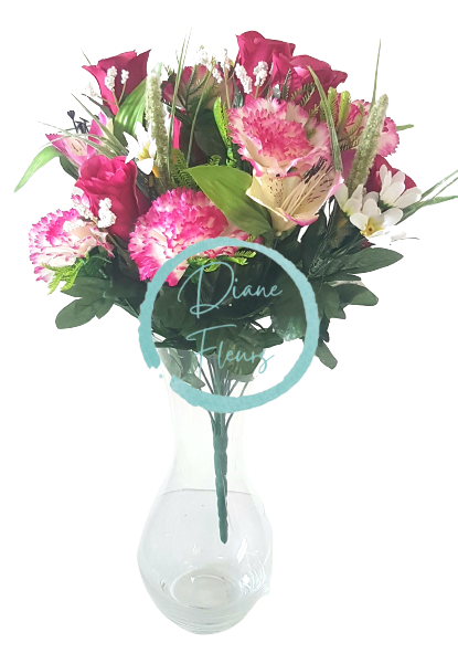 Ruža & Alstromeria & Karafiát x18 kytica vínová 50cm umelá