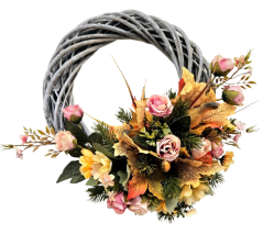 Proutěný věnec růže, kopretiny, dýně a doplňky 30cm x 36cm