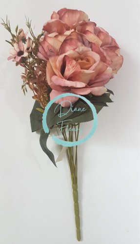 Ruže kytice staroružová "9" 48cm umelá