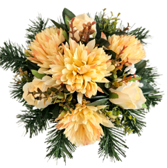 Aranjament funerar cu crizanteme artificiale, trandafiri și accesorii 28cm x 18cm AS1086