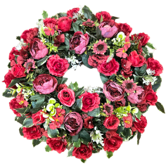 Coroană funerara de pin Exclusiv trandafiri, bujori si accesorii 75cm