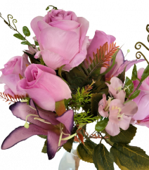 Mesterséges csokor rózsa és liliom x12 48cm lila