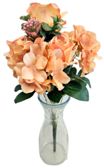 Buchet de trandafiri & hortensii x10 46cm flori artificiale portocaliu