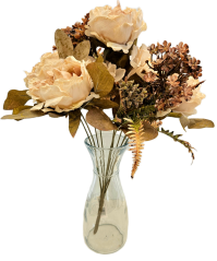 Mesterséges csokor bazsarózsa, hortenzia és kiegészítők 48cm barack