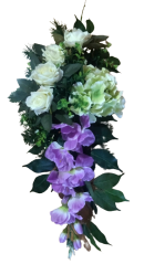 Smuteční ikebana betonka exclusive umělé růže, hortenzie, gladioly mečíky & doplňky 55cm x 30cm x 15cm AS348