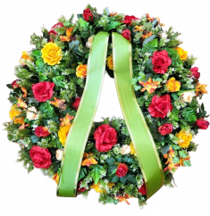 Coroană artificială de pin de lux Decorată exclusiv cu trandafiri, bujori, orhidee și accesorii 90cm