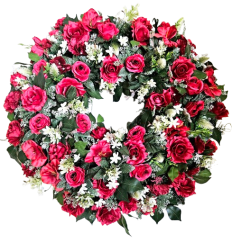 Künstliche Trauerkranz Exklusiv Rosen, kleine Blumen, Distel und Zubehör 70cm