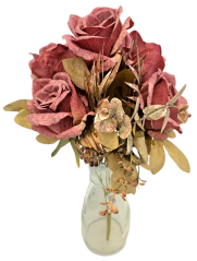 Изкуствен букет от рози и аксесоари 46 см старо розово