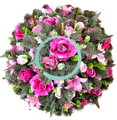 Luxurious artificial wreath Exclusive decorated with Roses, Lilies and accessories 70cm