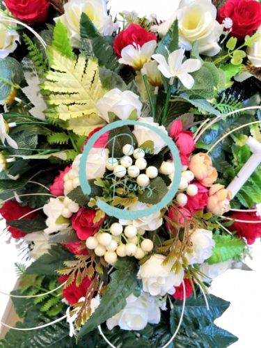 Artificial Sympathy wreath on a stand "Heart -shaped" Roses & Peonies & accessories 45cm x 40cm
