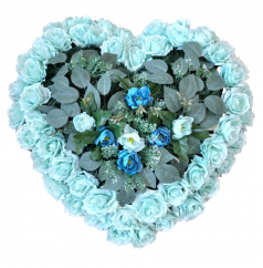 Krásny smútočný veniec srdce s umelými ružami, pivoňkami peoniami a doplnkami 65cm x 65cm