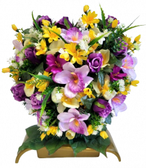 Artificial Sympathy wreath on a stand "Heart -shaped" Roses, Orchids, Marguerites & accessories 45cm x 40cm