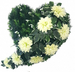 Artificial Wreath Heart Shaped with Dahlias and accessories 65cm x 70cm Green