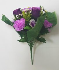Karafiát, Růže a Alstromerie kytice x13 35cm fialová umělá