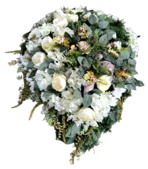 Luxusný smútočný veniec borovicový exclusive peonie pivonky, hortenzie a doplnky 100cm x 80cm