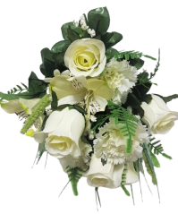 Künstliche Rosen & Alstroemeria & Nelke Strauß x18 Weiß 50cm