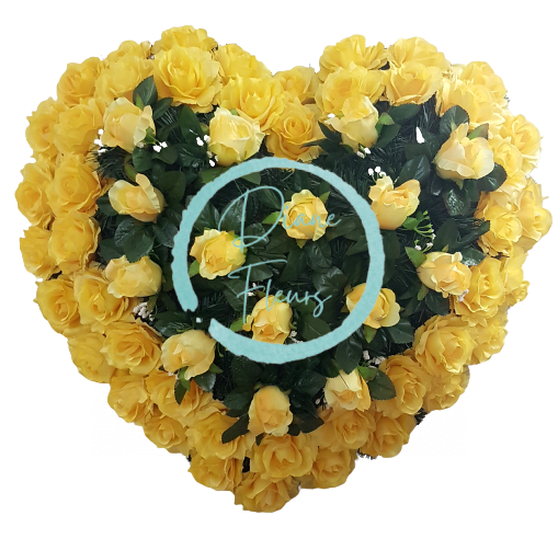 Smuteční věnec "Srdce" z růží 65cm x 65cm žlutá umělý