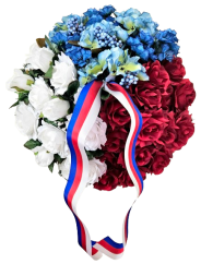Smuteční věnec umělé růže a hortenzie v barvách české trikolóry Ø 40cm