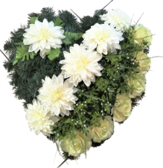 Coroană "Inima" de flori artificiale Trandafiri & Dahlia & accesorii 55cm x 55cm