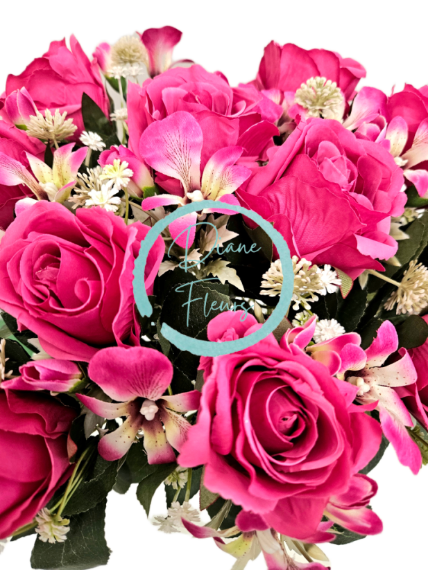 Buchet artificial mare cu trandafiri 46cm rosu