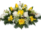 Trauergesteck aus künstliche Rosen, Tulpen, Gänseblümchen, Hortensien und Zubehör 55cm x 30cm x 23cm