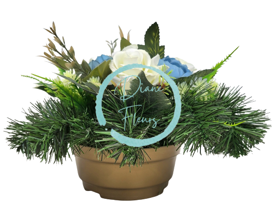 Aranjament pentru cimitir de bujori artificiali, trandafiri si accesorii Ø 30cm x 18cm