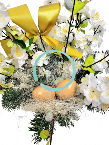 Aranjament pentru cimitir de cireș artificial, ouă de Paște si accesorii 42cm x 32cm x 44cm