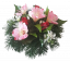 Trauergesteck aus künstliche Rosen, Alstroemeria und Zubehör Ø 28cm x 18cm
