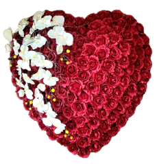 Künstliche Trauerkranz Herz Exklusiv Rosen, Orchideen und Zubehör 80cm x 80cm