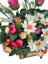 Un frumos aranjament în formă de inimă pentru cimitir de margarete artificiale, trandafiri, camelii si accesorii 65cm x 28cm x 35cm