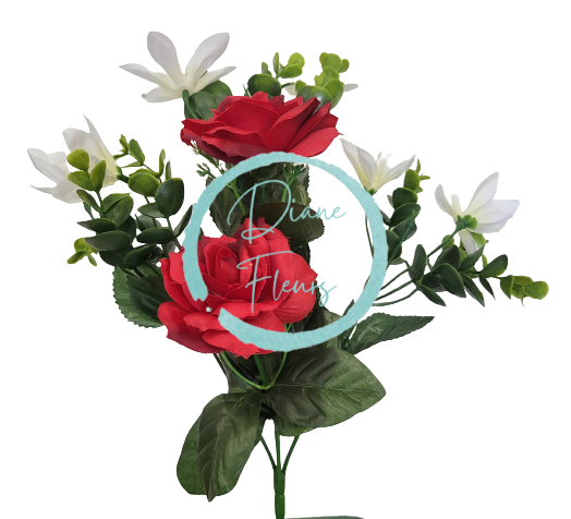Buket ruže i eukaliptus crvena, bijela 35cm umjetni najbolja cijena