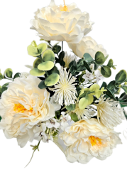Artificial bouquet Peonies, Eucalyptus, Thistle and accessories 46cm Cream