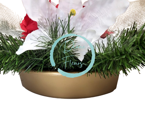 Aranjament pentru cimitir de trandafiri artificiali, crini si accesorii 50cm x 27cm x 16cm