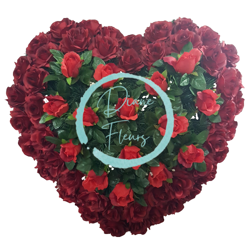 Wianek żałobny "Serce" wykonany z róż 65cm x 65cm czerwonych sztucznych