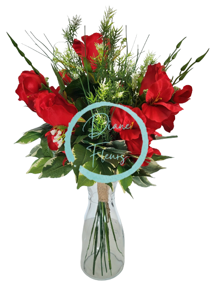 Artificial Exclusive Garden Hand Tied Bouquet Roses, Gladiolus, Accessories 53cm