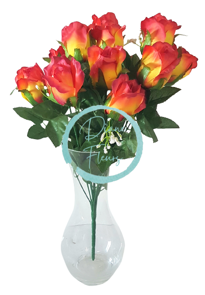 Ruže kytica červená a žltá "12" 45cm umelá